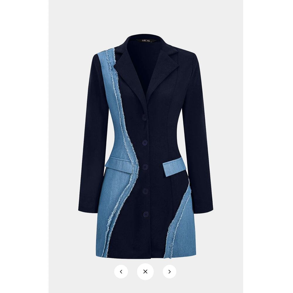 NWT Micas Denim Patchwork Long Sleeve Blazer Suit Mini Dress Sz XL
